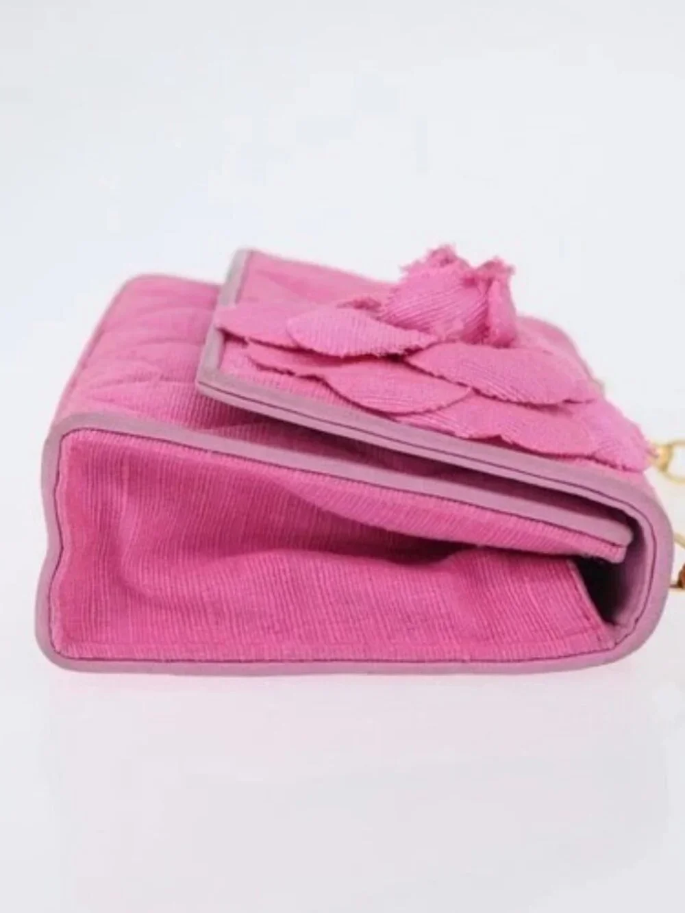 CHANEL Matelasse Chain Camelia Shoulder Bag Canvas Pink Gold CC Auth 172461V